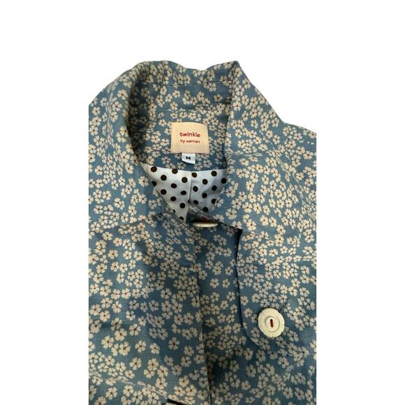 Twinkle By Wenlan Jacket Womens Size Medium Blue Floral Textured Long Overcoat . - Picture 3 of 9